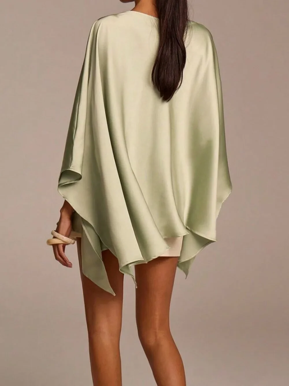 Green Elegant Women's Long Sleeve Asymmetric Satin Blouse